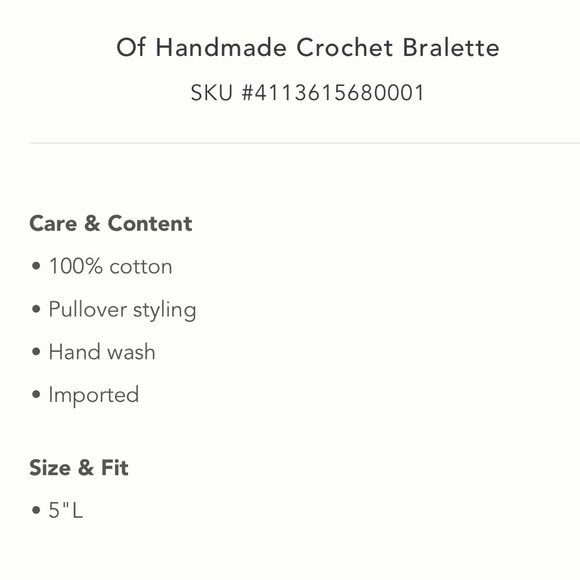 NWT Anthropologie Handmade Crochet Bralette M/L Color: Sand - Picture 5 of 5